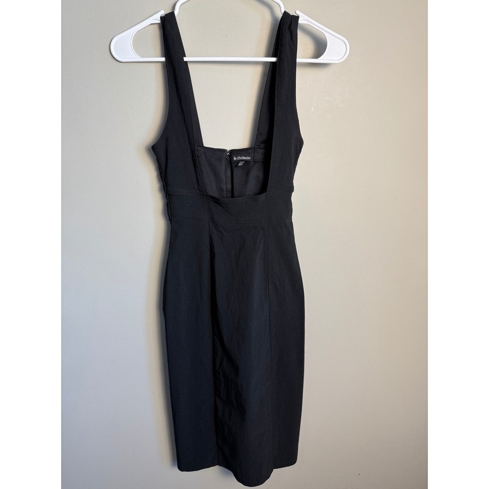 Le Chateau Womens Black Pinafore Dress XXS Sleeveless Square Neck Bodycon Chic